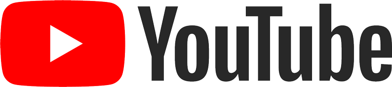 YouTube, (white triangle play button on red rounded rectangle, YouTube text on the right)